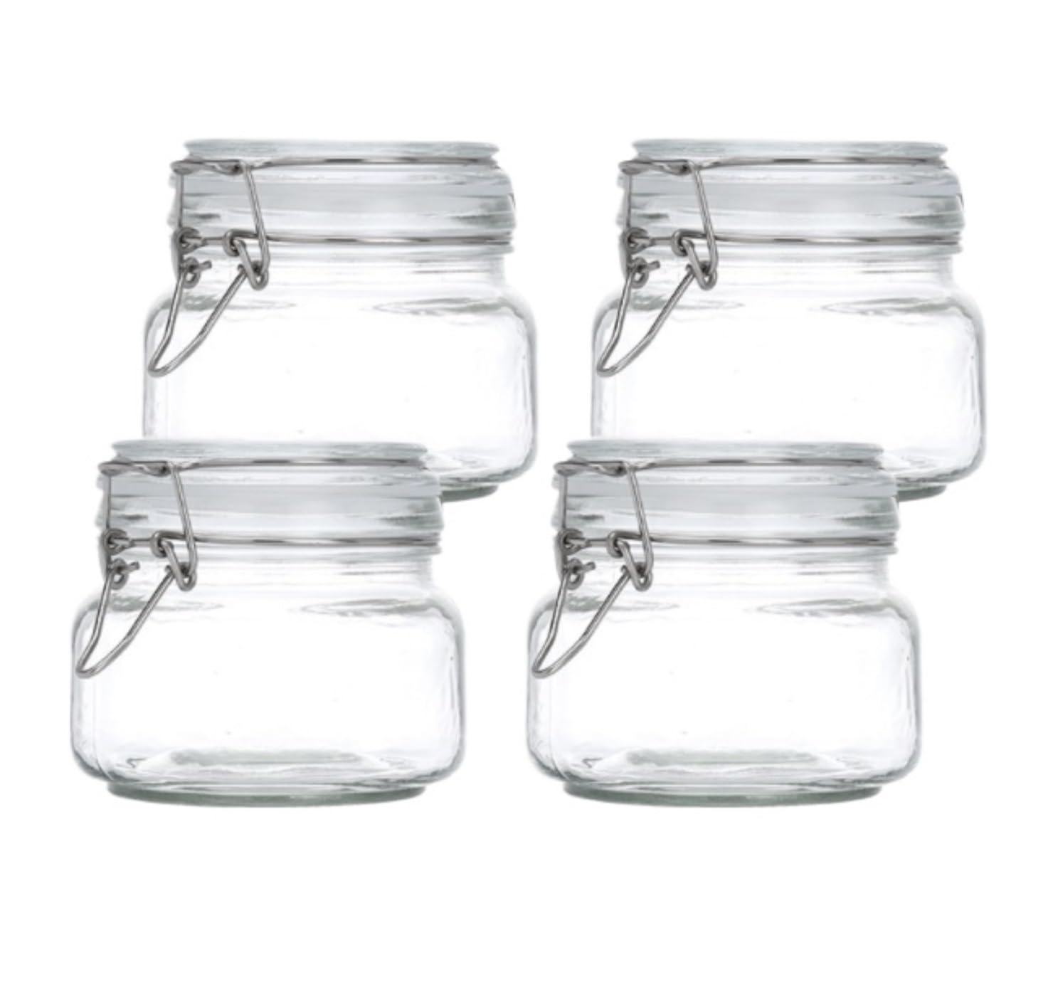 AMULONG Sweet Jars Apothecary 4 Piece Set Square Glass Jar With Lid For Home Kitchen Crafts Decoration Snack Jars for Crafting(500ml)