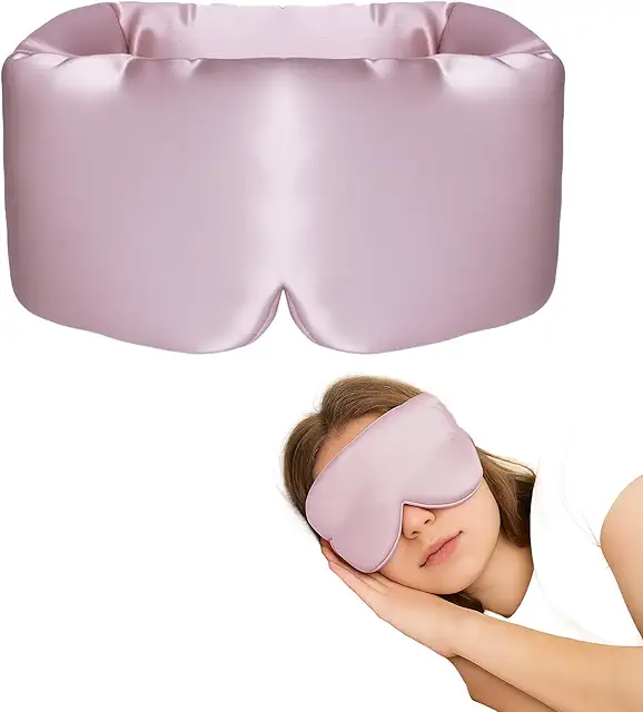 Masque de Nuit Soie Rose - Bandeau Anti-Bruit 360° pour Sommeil Profond