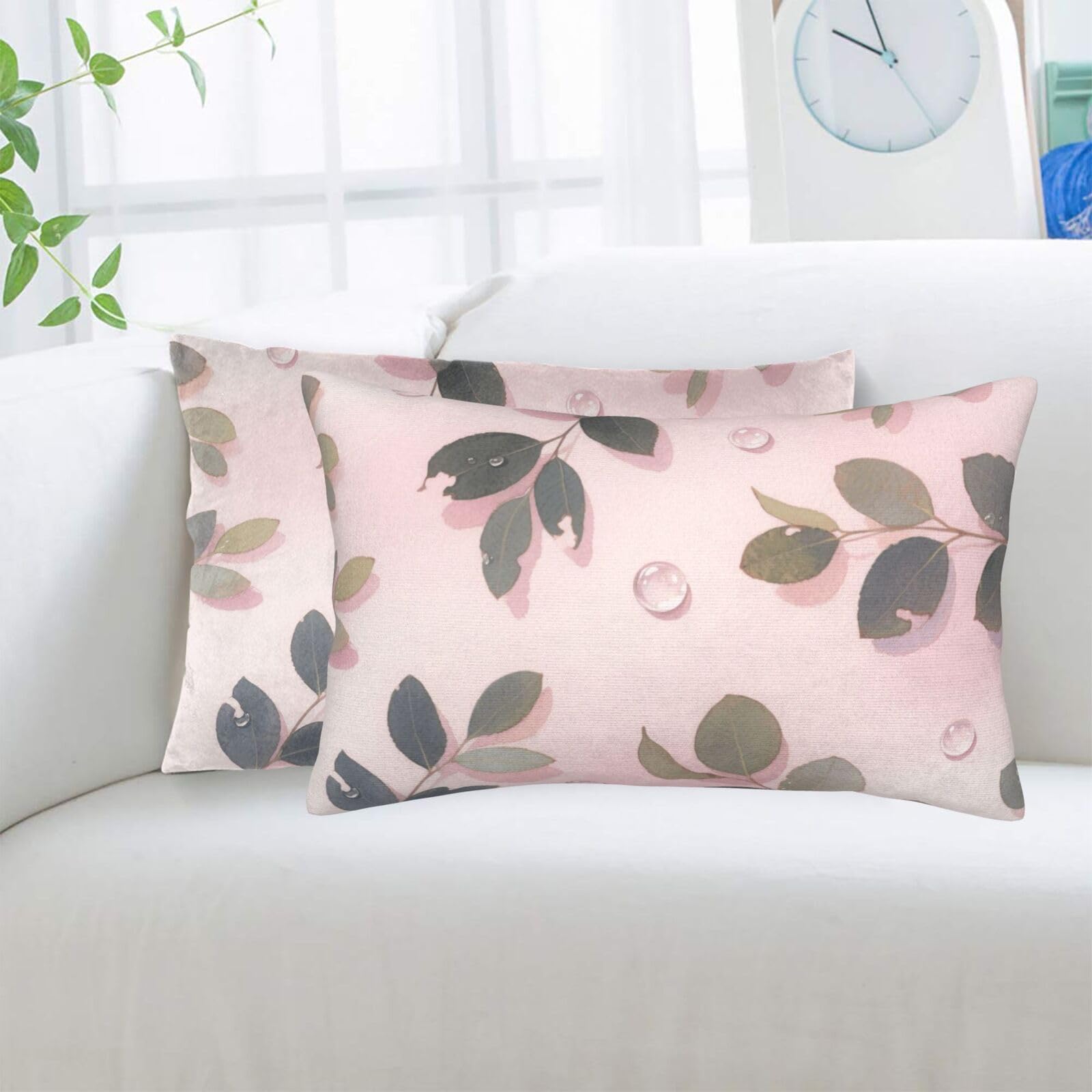 2 Pack Standard Pillowcases Sets, Ultra Soft Comfort Microfiber Plush Pillow Cases Eucalyptus Leaves Watercolor Decorative Throw Pillow Cover with Hidden Zipper for Bedroom, Sofa, Couch,14"X20"