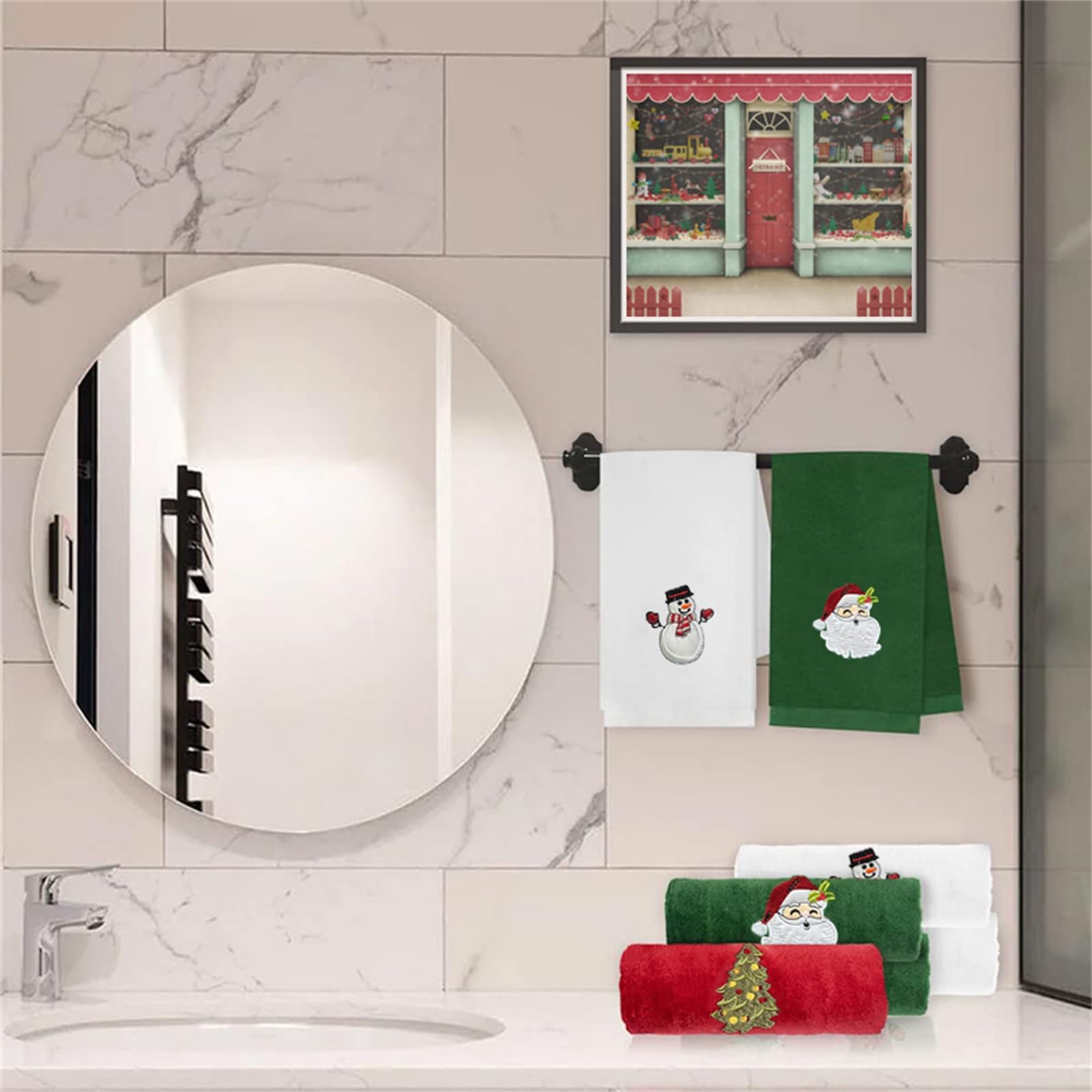 LSFYSZD Set of 3 Hand Towels for Kitchen and Bathroom 12x18in Cotton Embroidered Dish Towels Christmas Theme Decorative Towels Gift (Red White Green - Image 4