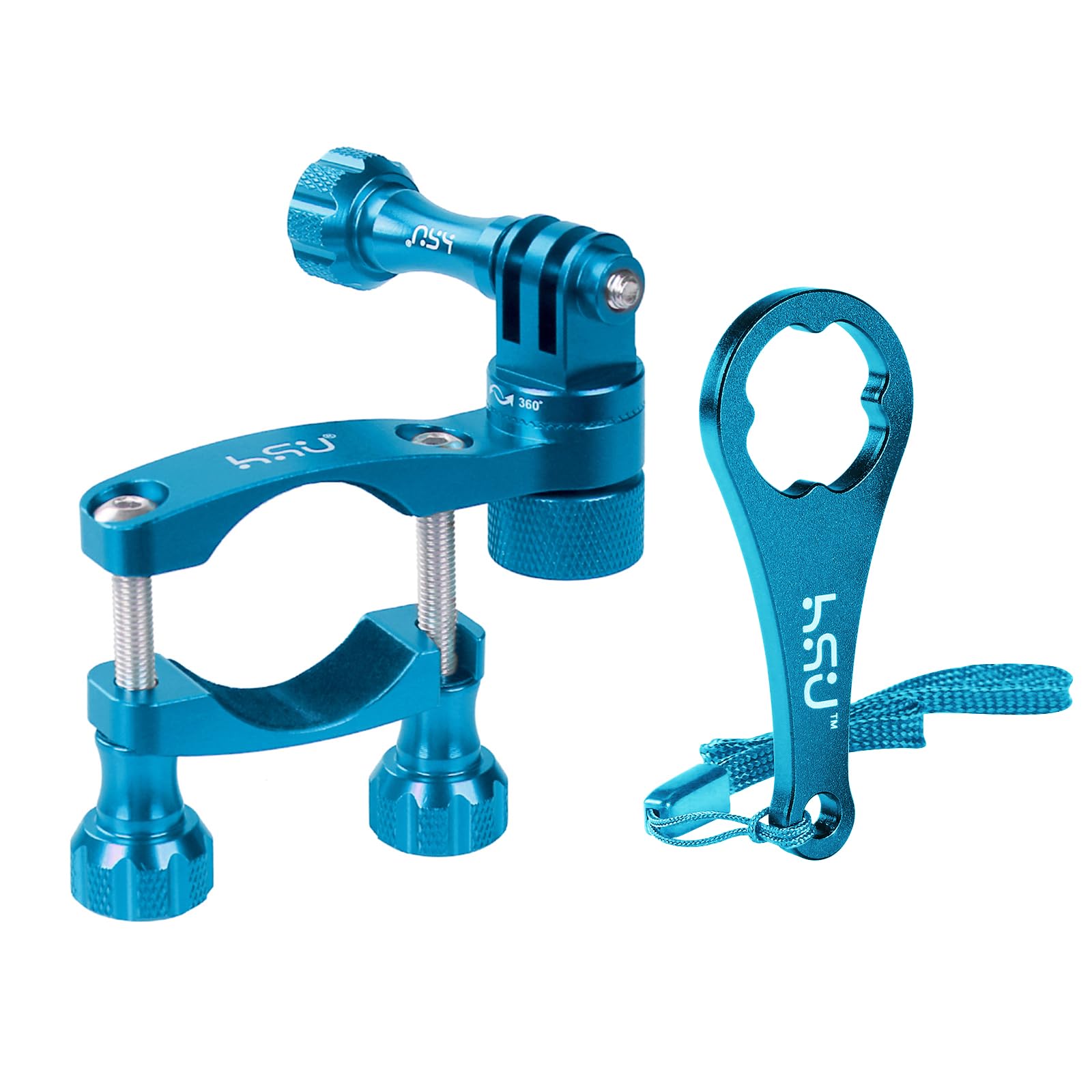 HSU 0.6-1.3inch All-Aluminum Bike/Motorcycle Handlebars, 360° Rotation Seat Post, Ski Pole Mount Compatible with GoPro Hero 13/12/11/10/9/8/7/6/5, DJI