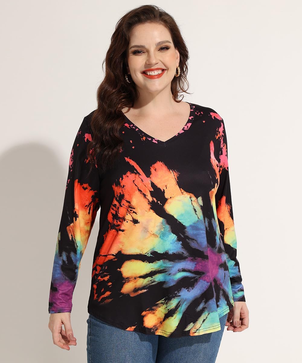 RITERA Womens Plus Size Tops Long Sleeve Shirts V Neck Tunics Fall Casual Pullover Loose Fit Basic Tshirt XL-6XL 14W-30W - Image 3