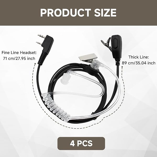 Oreillette Talkie Walkie, 4 Pièces Oreillette Compatible avec BAOFENG, Oreillette Talkie Walkie pour BAOFENG, Oreillette Radio Bidirectionnelle Kenwood, UV5R 888S RT24 RT27 HESENATE HT999-150CM - 2