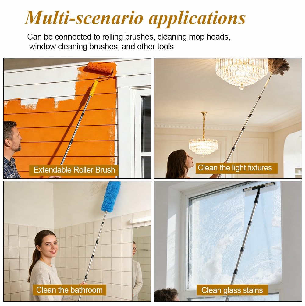 Yuragim Barre télescopique de 3,6 m - Barre d'extension en 9 pièces - Barre télescopique - En acier inoxydable - Pour rouleau de peinture, rouleaux de peinture, outils de peinture, manche télescopique