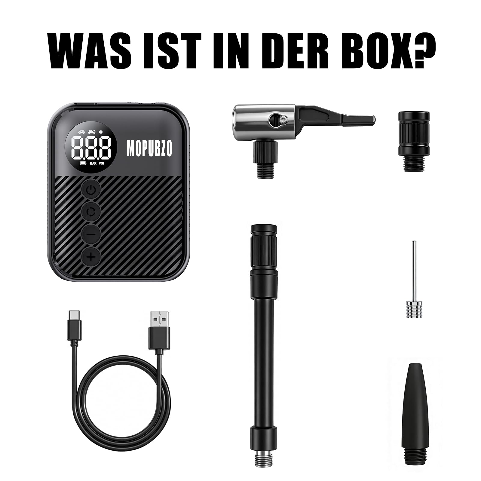Tiny Fahrradpumpe Mit Manometer, 150 PSI Elektrische Luftpumpe, Automatische Abschaltung Elektro Minipumpe, Kompatibel Mit Den Meisten Luftventilen, Schnelles Aufpumpen Für E-Bike, MTB Und Rennrad