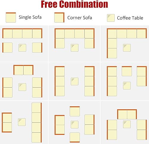 Miniatura 9 de Tangkula Juego de 7 muebles de ratán para patio, juego de conversación al aire libre Patiojoy con cojines y mesa de café de vidrio templado, juego