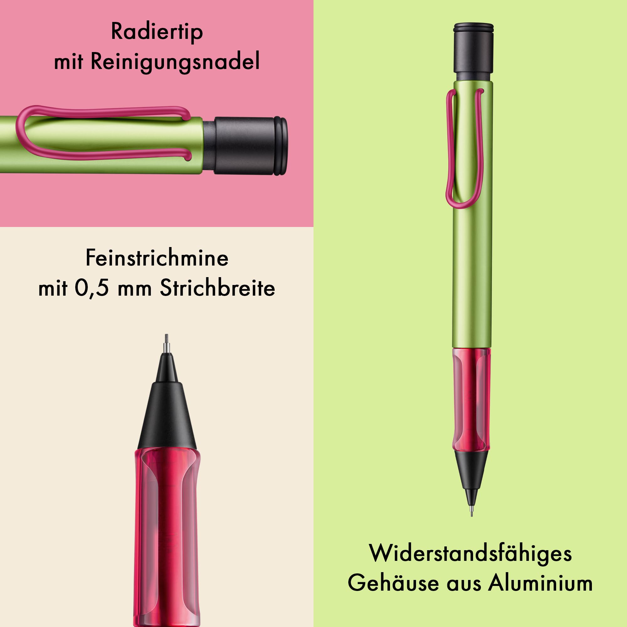 Lamy AL-star disco Druckbleistift - leichter Bleistift mit transparentem, ergonomischem Griff & Gehäuse aus Aluminium - Bleistift mit Feinstrichmine M 41 in Strichbreite 0,5 mm & Radiertip