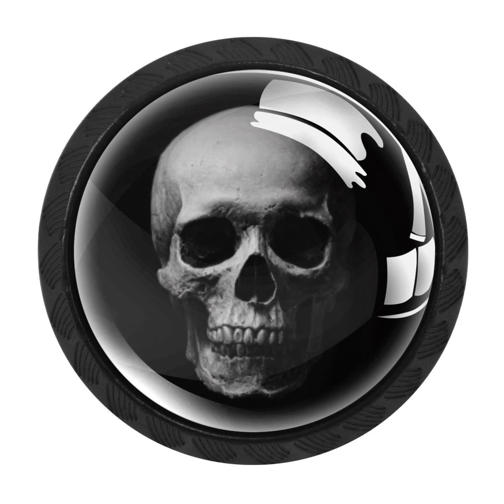 CHENZZZZ 4 Pieces Skull Drawer Knobs, 35mm Black Kitchen Cabinet Knobs, Drawer Pulls and Knobs, Glass Cabinet Hardware Single Hole Knob for Cabinets and Drawers Round