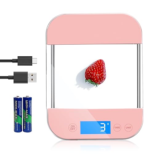 AZC Báscula digital recargable de alimentos gramos y onzas, máximo 33 libras mín. 0.18 oz, panel de vidrio templado totalmente impermeable, diseño
