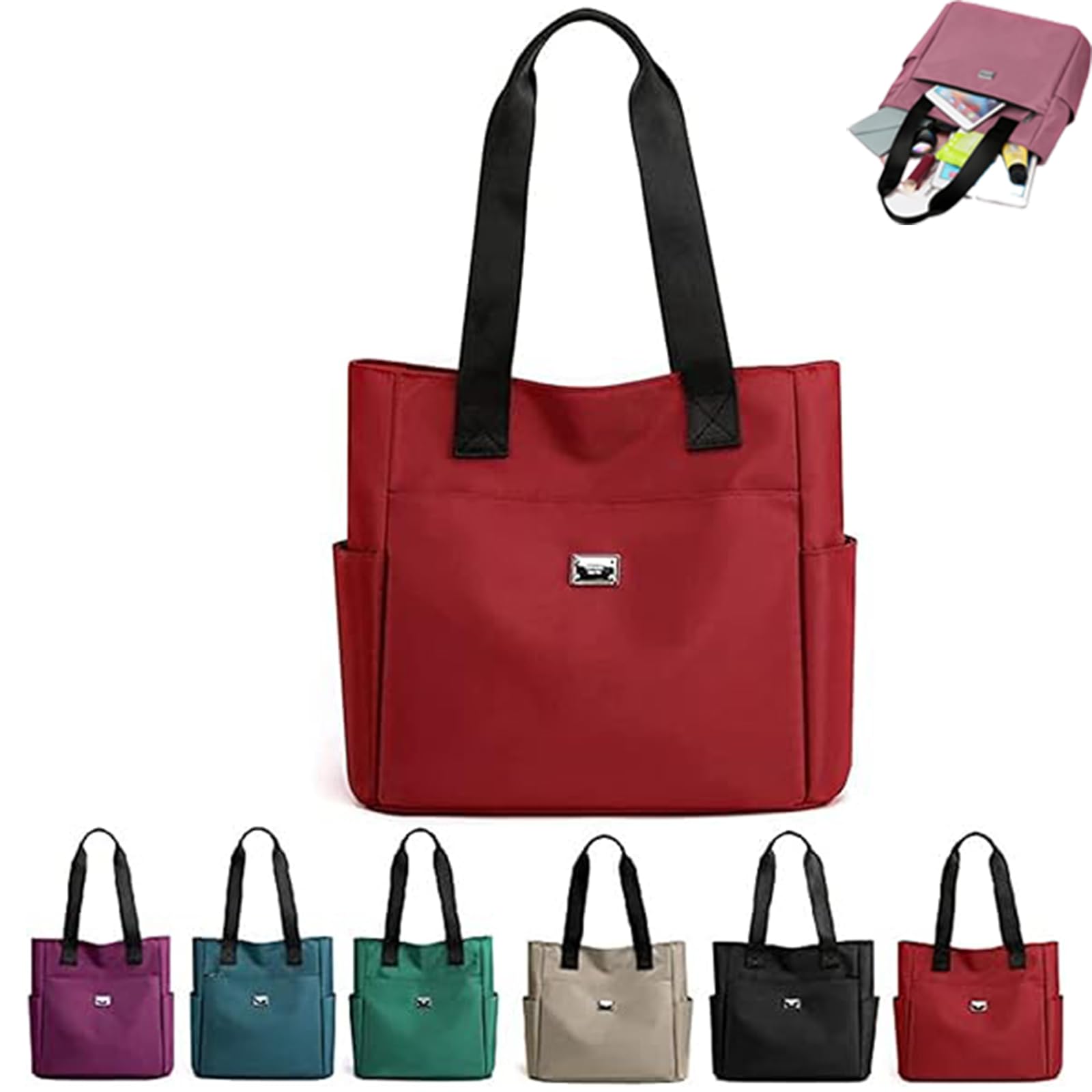 Large Capacity Water Repellent Multi Pocket Nylon Shoulder Bag,Waterproof Tote Bags for Women,Large Purses,for Work Travel
