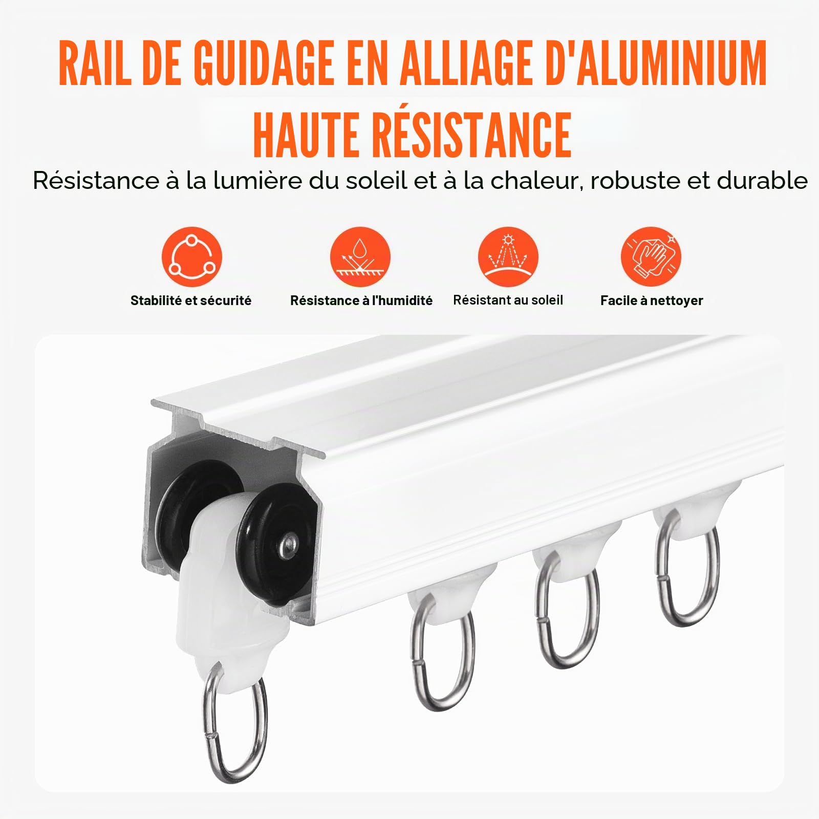 VEVOR Ensemble de rails de rideaux de plafond, 5,4 m, système de rails de plafond coulissants pour rideaux, séparateur de pièce fixé au plafond/au mur pour chambre avec crochets, quincaillerie, blanc