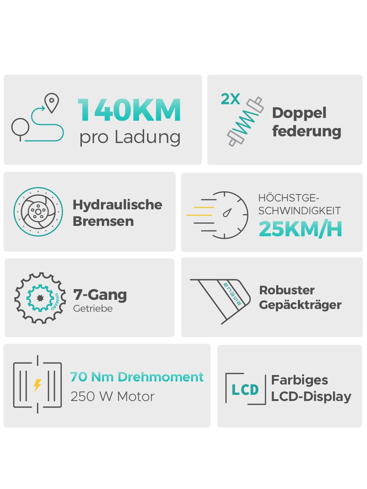 ENGWE E26 26-Zoll E-Bike für Erwachsene, 48-V-Akku mit 16Ah und Reichweite 140KM, Hydraulische Bremsen und Doppel-Federung, Mit LCD-Display und 7-Gang-Schaltung, Drehmoment 70 Nm