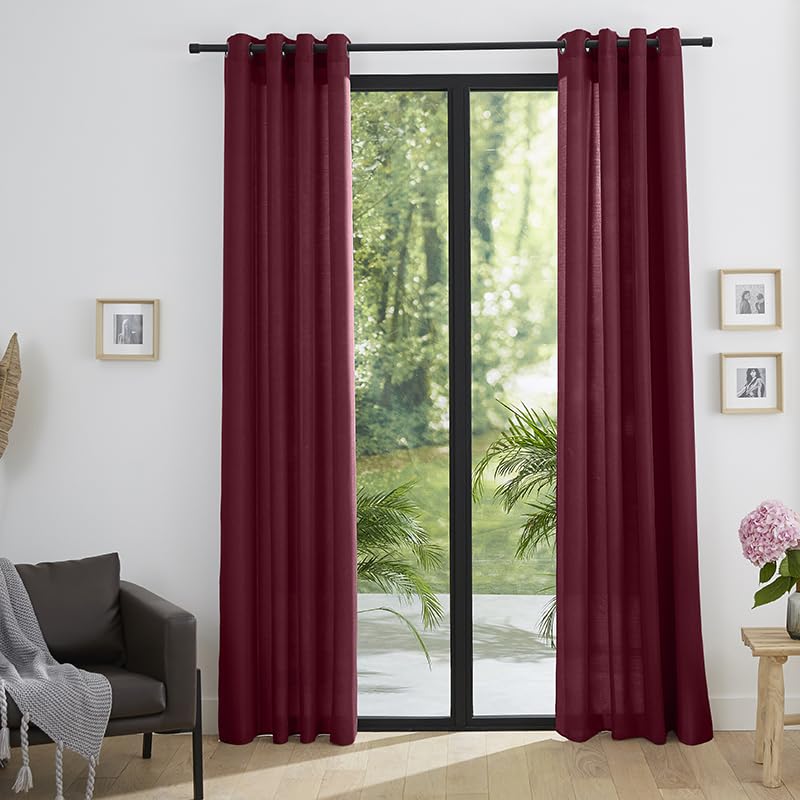 univers decor Paire de Doubles Rideaux tamisant à œillets Effet Lin 140 x 260 cm Moonlight Deco (Amarante)