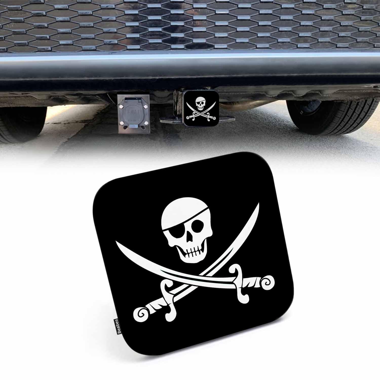 Trailer Hitch Cover for 2" Receivers Jolly Roger Pirate Flag, Skull with Crossed Bones Receiver Tube Hitch Plug Towing Hitch Covers Truck Hitch Accessories for Sedans Cars SUVs