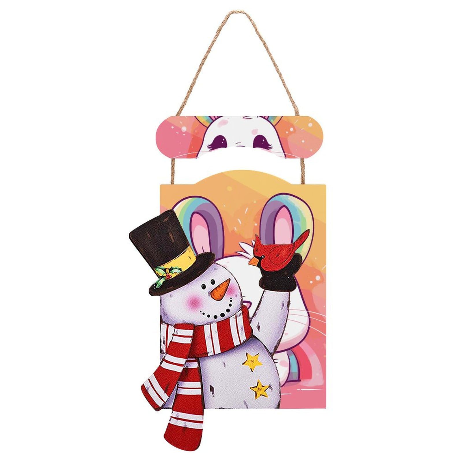 Lapin joufflu en bois déco de Noël à suspendre pour cadeau de fêtes