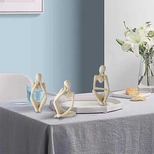 Miniatura 7 de Juego de 3 piezas de escultura abstracta de estatua de pensador abstracto, decoración neutra del hogar, mini figuras de pensador de piedra arenisca,