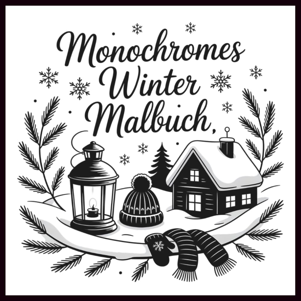 Monochromes Winter Malbuch: 60 winterliche Illustrationen in klarem Schwarz-Weiß-Stil – zum Stressabbau, für kreative Pausen und gemütliche Winterabende