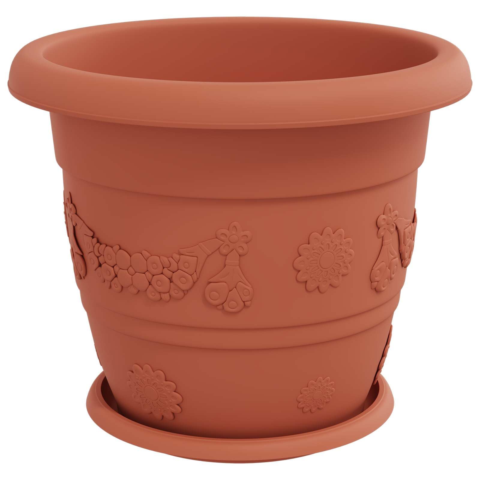6er Set Blumentöpfe Ziegelrot Ø 34 cm, Moderne Pflanzgefäße aus Kunststoff für Außen und Innen, Runde Pflanztöpfe mit Entwässerungslöchern für Garten Balkon Terrasse