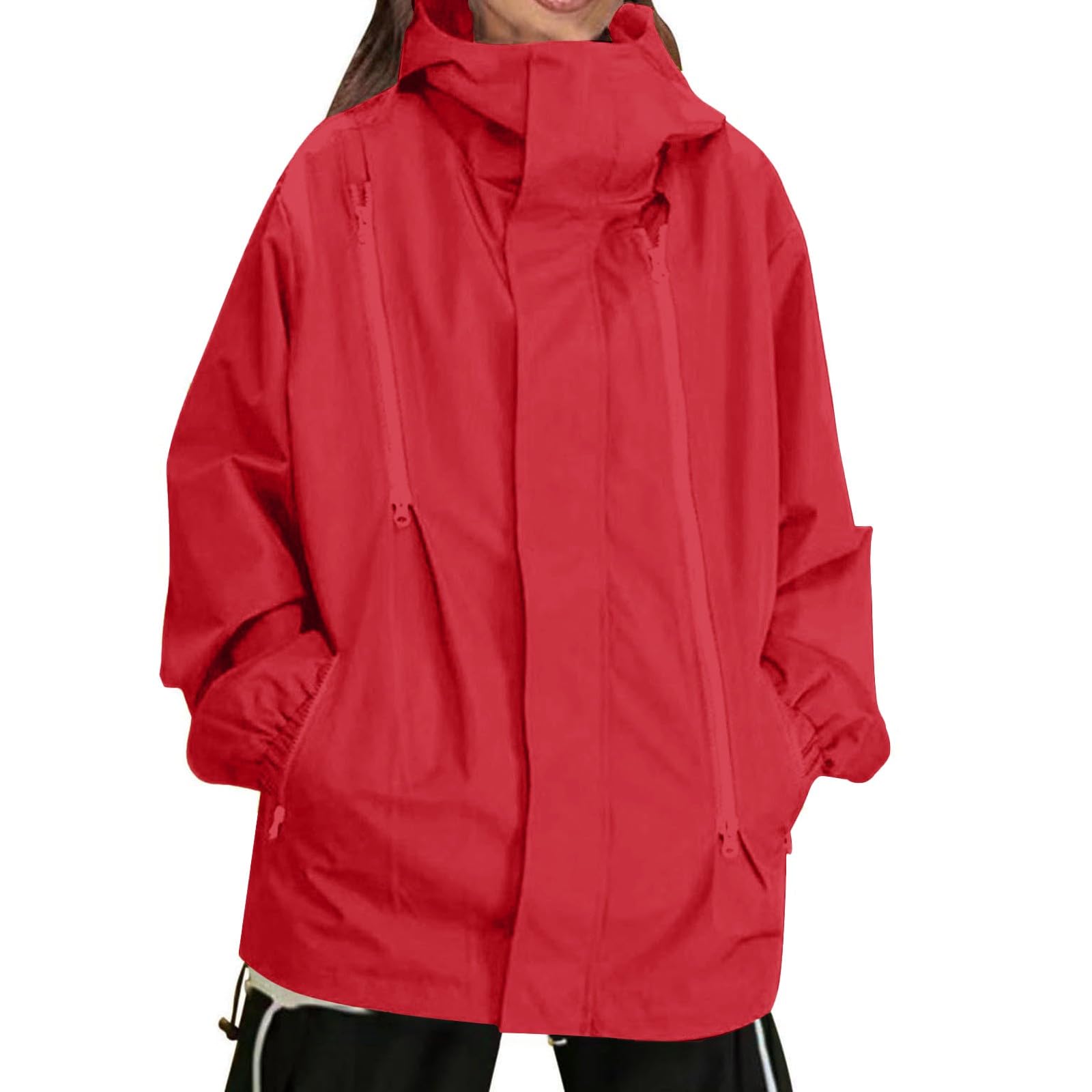 Cremallera De Montañismo Al Color Sólido Otoño Para Mujer Con Función Bolsillo Traje Abrigo Rociador Chaquetas Grandes Poncho Lluvia Deportes Aire Libre Parka Entretiempo Chaqueta