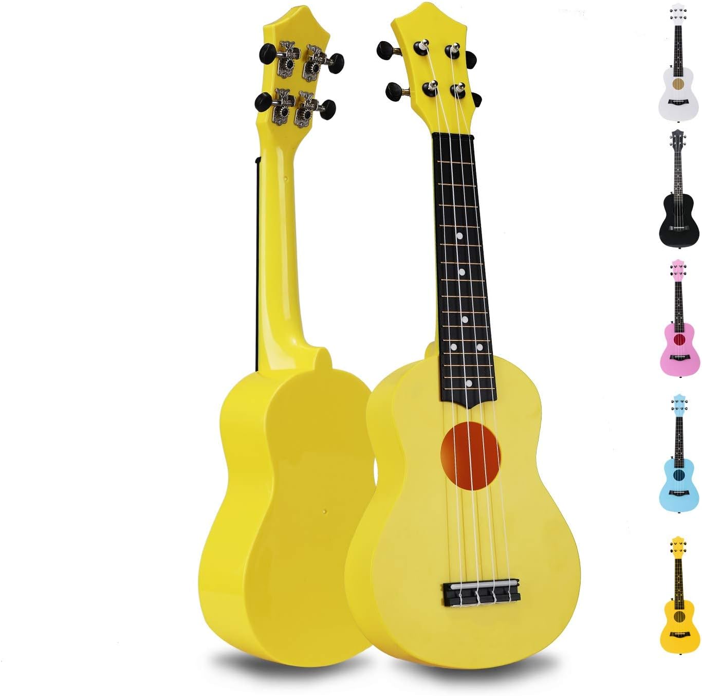 Soprano Ukulele Hawaiian Guitar Musical Instrument with Nylon Strings for Students Beginners, FUYXAN 21 Inch Ukulele for Starter Uke for Gift, Yellow
