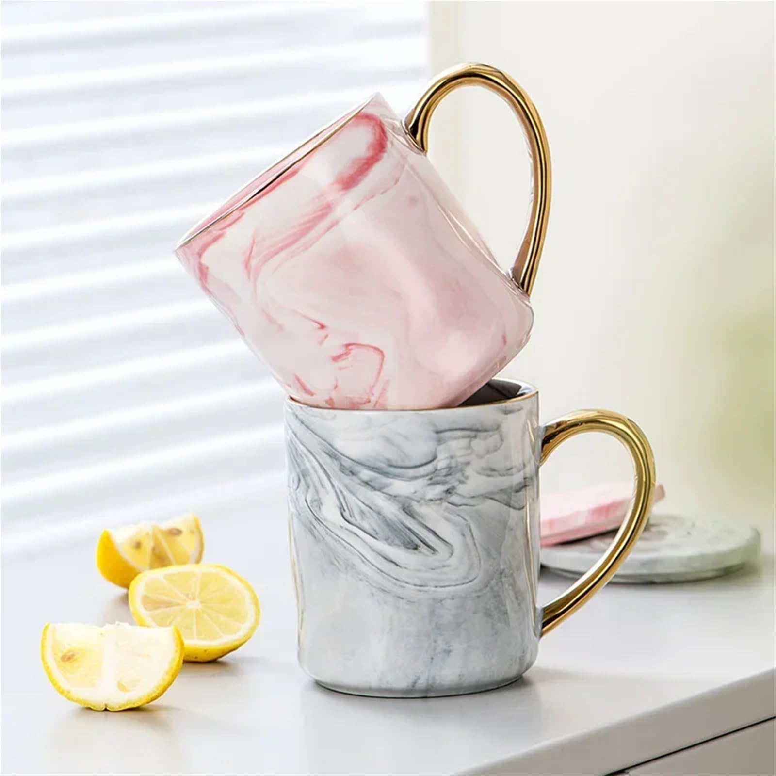400 ml marmorierte Keramiktasse mit Goldrand, nordische Kaffeetasse, Paar, Jubiläumsgeschenk, Frühstück, Haferflocken, Milchbecher, Geschenk(Grey Only Cup)