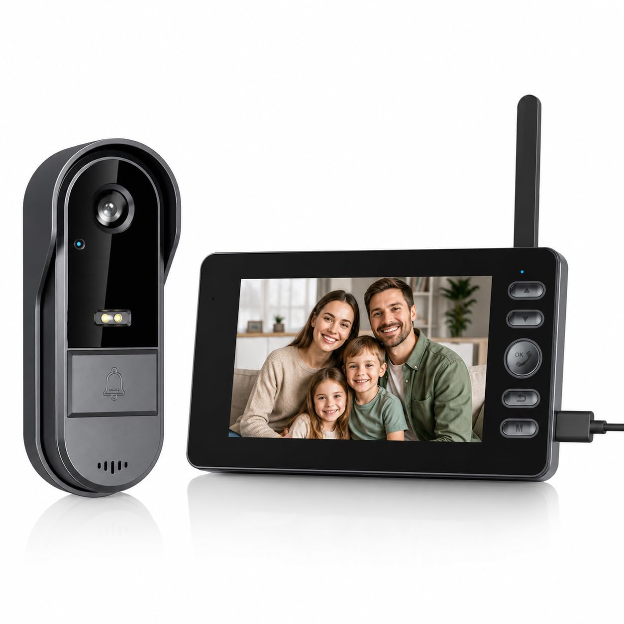 Sonnette sans fil extérieure étanche vision nocturne HD écran 4.3 pouces sans WiFi