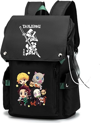 BIIEYAA Mochilas de anime japonés mochila escolar de 188 pulgadas para fanáticos del anime bolsa grande casual con puerto de carga USB B