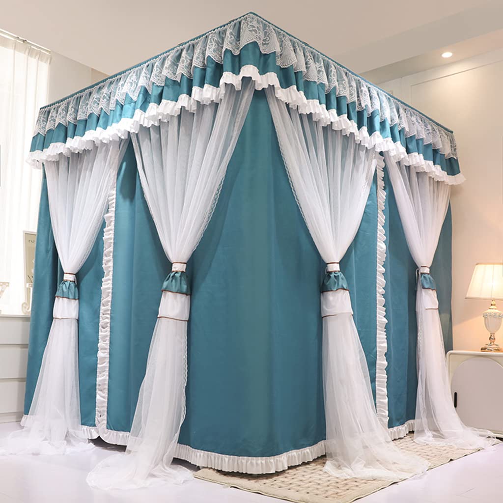 Rideau de lit à 4 poteaux haut de gamme bleu-vert pour grand lit King