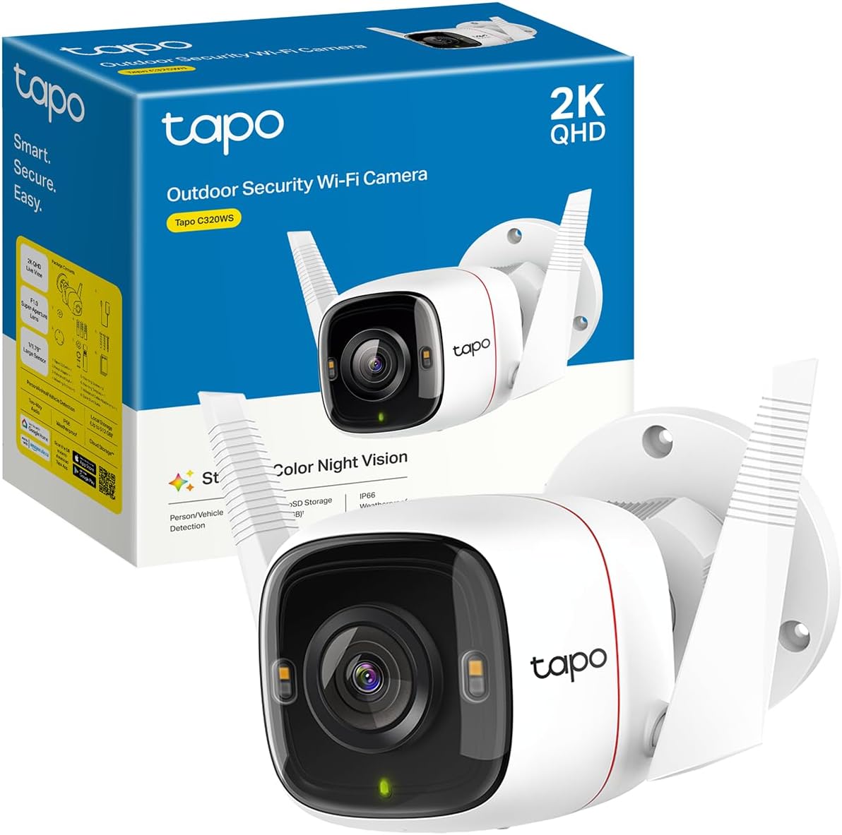 2K+ Outdoor Wired Security Camera, C320WS, Works with Alexa | Person/Vehicle/Motion Detection, 24/7 Recording, Starlight Color Night Vision, Subscription-Free Local Storage or Cloud