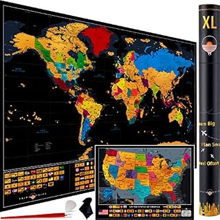 XL Scratch off World Map  36 x 24 Scratch off Map of the World with 233 Flags + Scratch off USA Map  Extra Large & Detailed World Scratch off Map + Accessories  Deluxe Travel Map Scratch off Gift