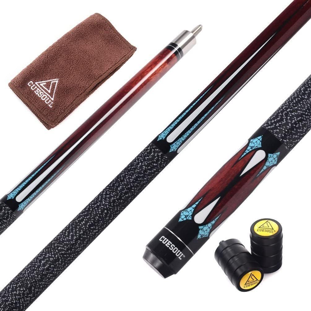 CUESOUL 58 Inch 19oz 1/2 Jointed Maple Billiard Pool Cue Stick Set with Irish Linen Wrap, Canadian Maple Shaft Weight Adjustable, 11.5/13mm 6-Layered Baked Pig Leather Tip & Rubber Bumper