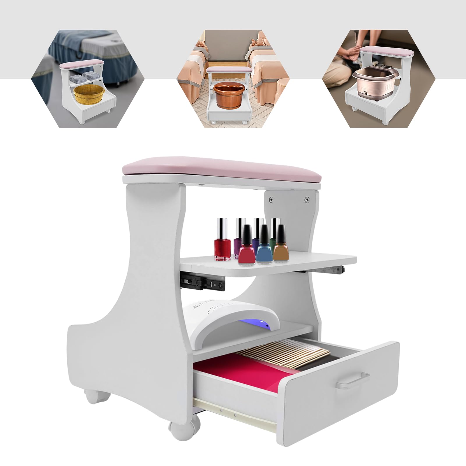 Poggiapiedi pedicure poggiapiedi poggiapiedi pedicure sedia mobile manicure mobili trolley per pedicure con ruote (rosa)