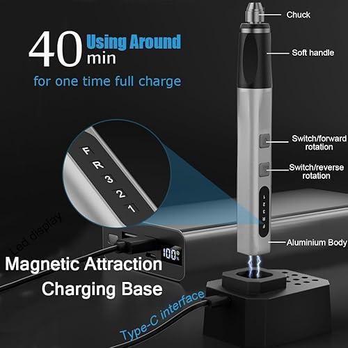 Miniatura 2 de Bolígrafo de grabado eléctrico inalámbrico, bolígrafo grabador, máquinas de herramientas de grabado con base de carga, 30 puntos, bolígrafo de