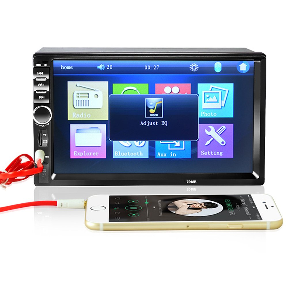 PolarLander 2 DIN 7" de Pantalla táctil de Coches Reproductor de Audio de Radio Soporte Bluetooth Manos Libres para Película Vista Posterior de la Rueda de Control de la cámara con Control Remoto