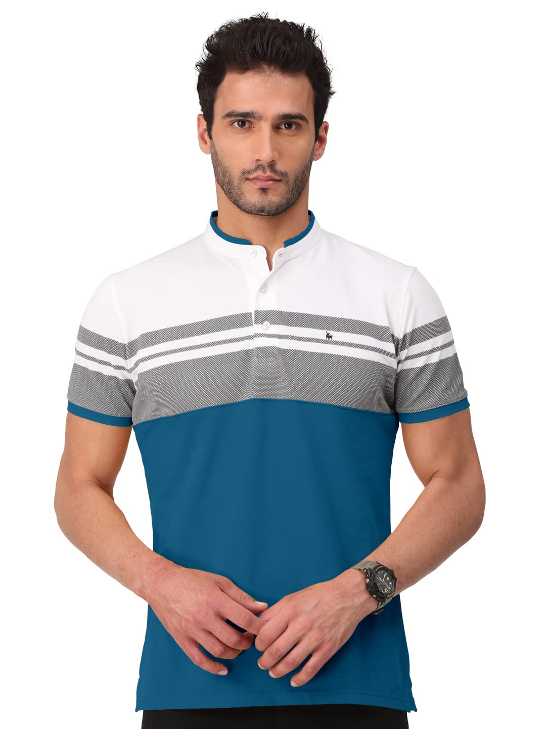 BULLMER Mens Cotton Henley Neck/Chinese Collar Tshirt