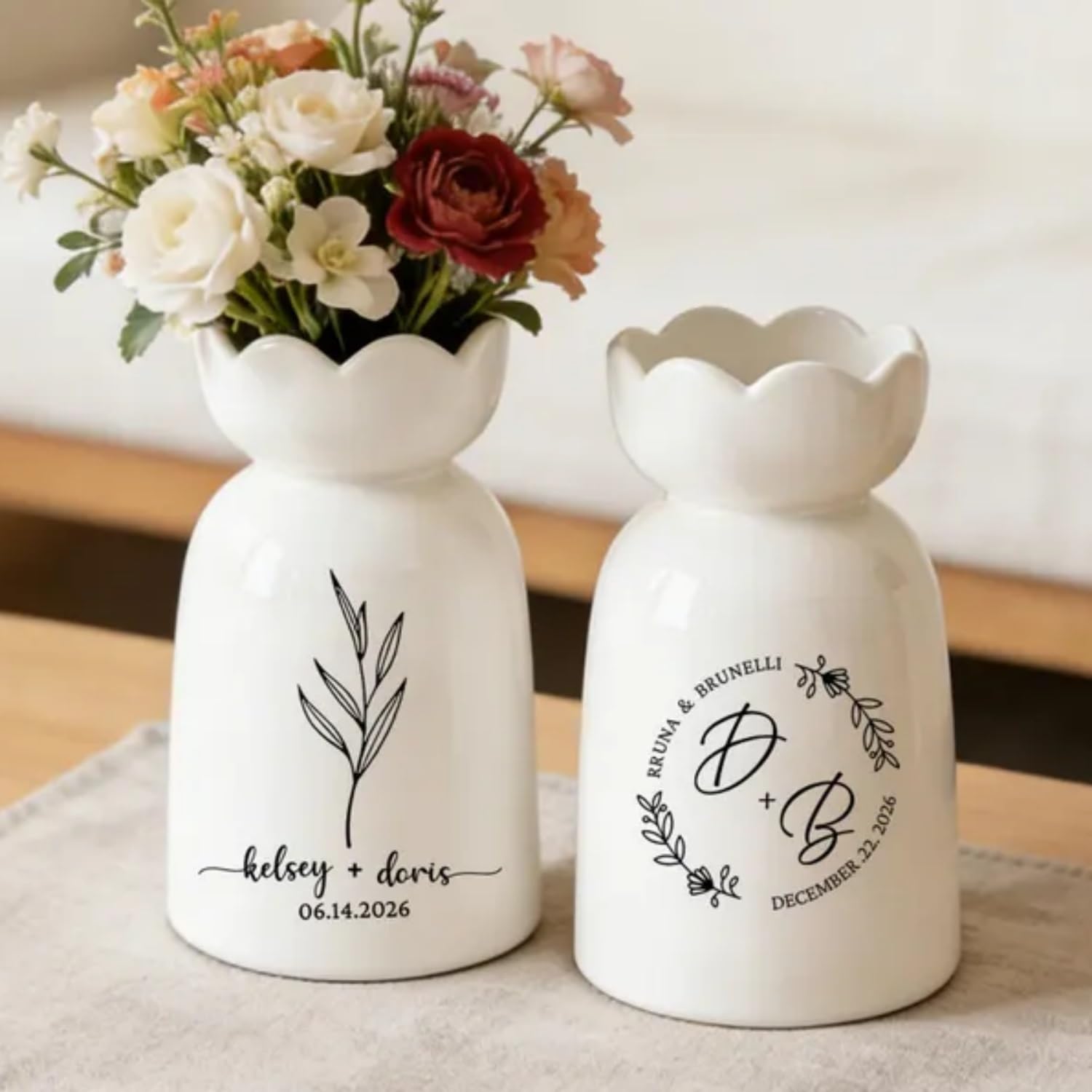 Vase à fleurs personnalisé en céramique 20x11cm pour bouquet de mariée