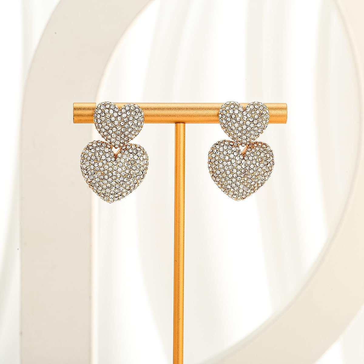 Gold Statement Earrings For Women Rhinestone Heart Geometric Drop Dangle Earrings - Image 6