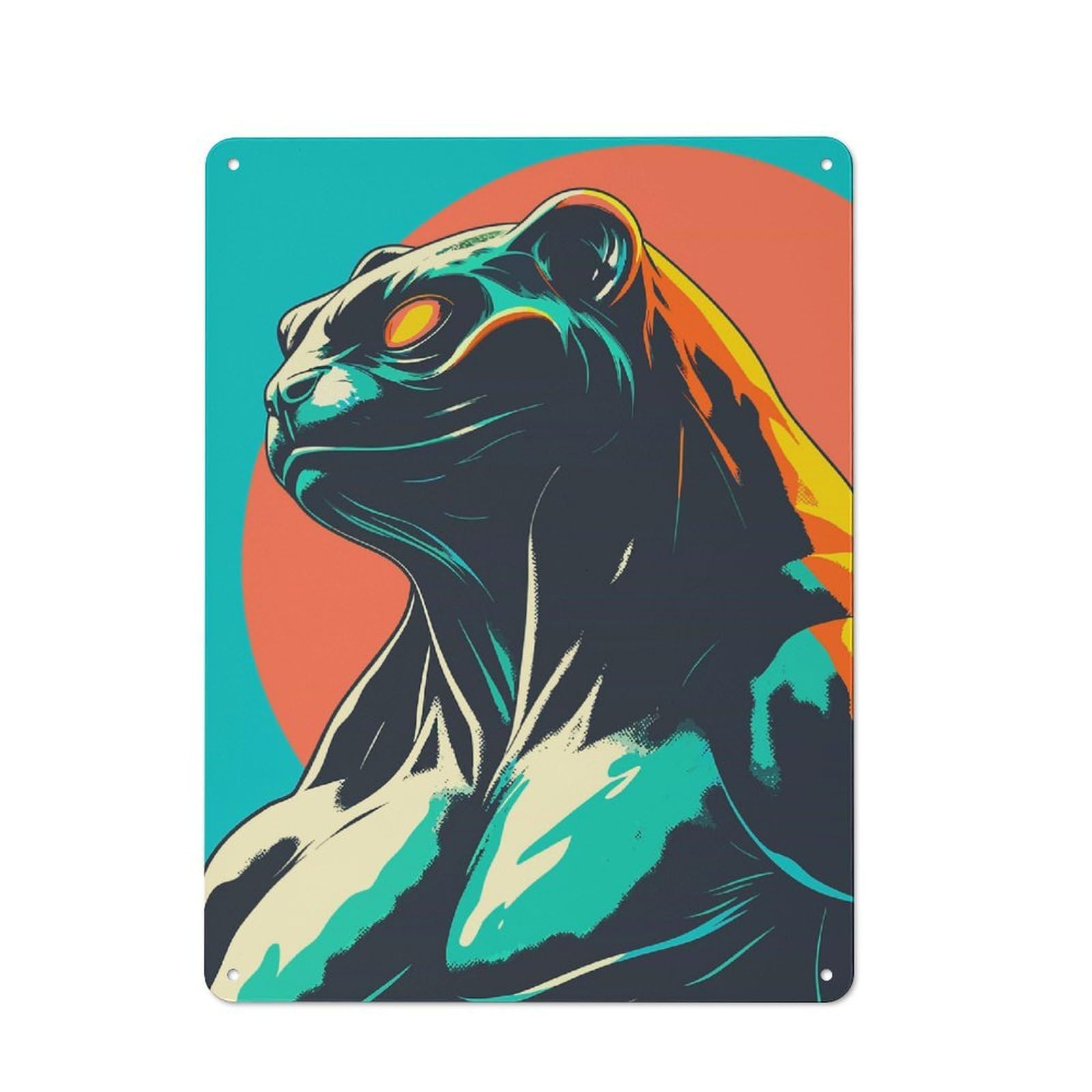Junmoney Stylized Panther Portrait With Colorful Accen Metal Plaque 40X30cm With Ts For Garage Wall, Retro Decor, For Garage Decor Collectors Refreshing A Room In Autumn