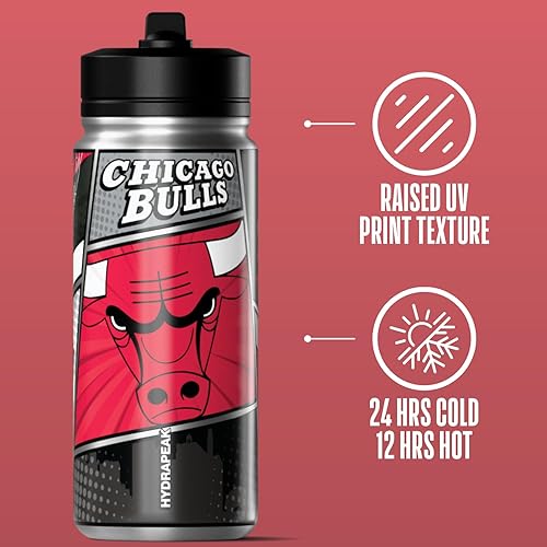 Miniatura 122 de Hydrapeak x NBA Los Angeles Lakers Botella de agua de 591 ml de acero inoxidable, botella deportiva con doble pared aislada con licencia oficial,