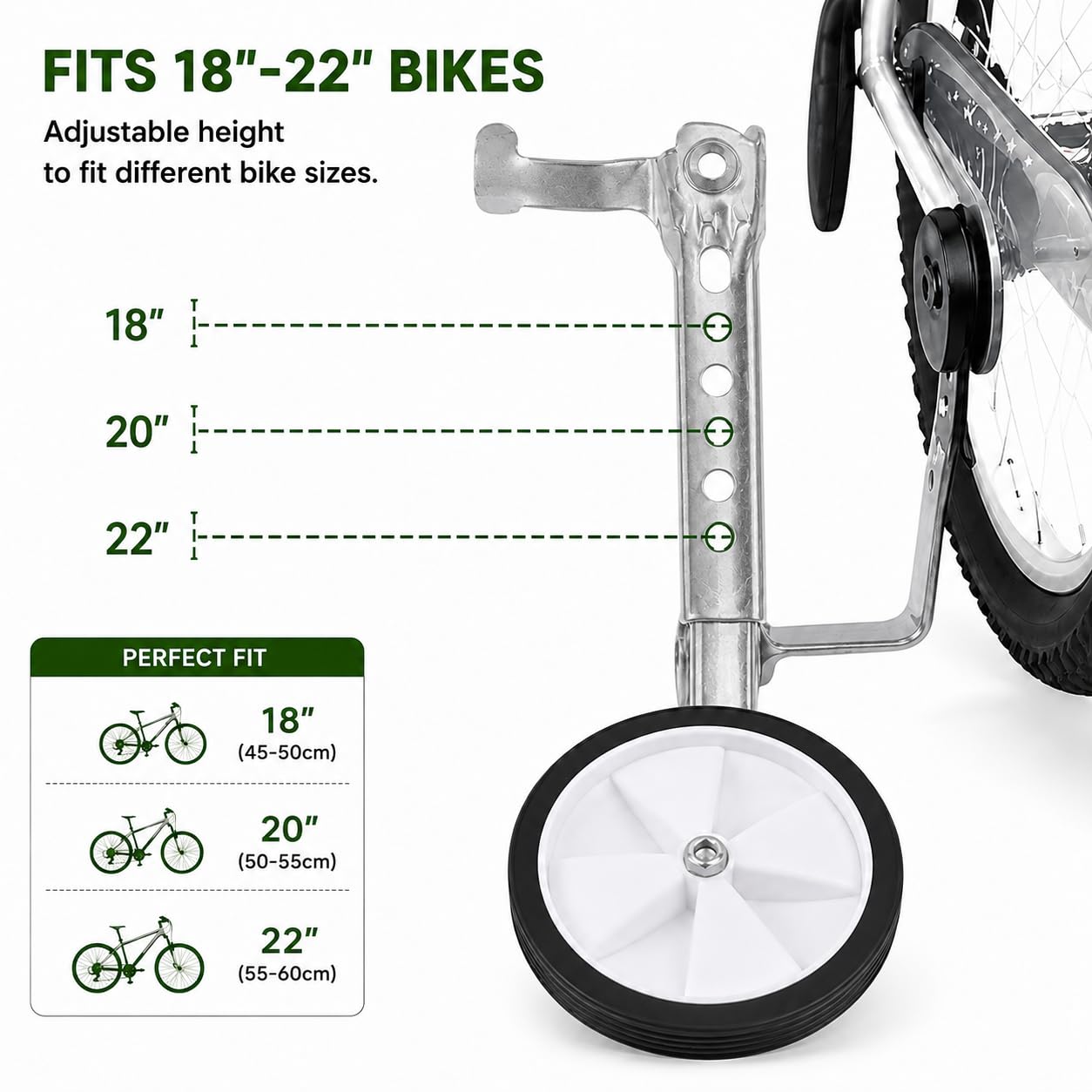 Stabilizzatori per bicicletta, stabilizzatori per bambini da 18 a 20 e 22 pollici, supporto regolabile, cambio velocità universale, ruote da allenamento (1 paio) (argento)
