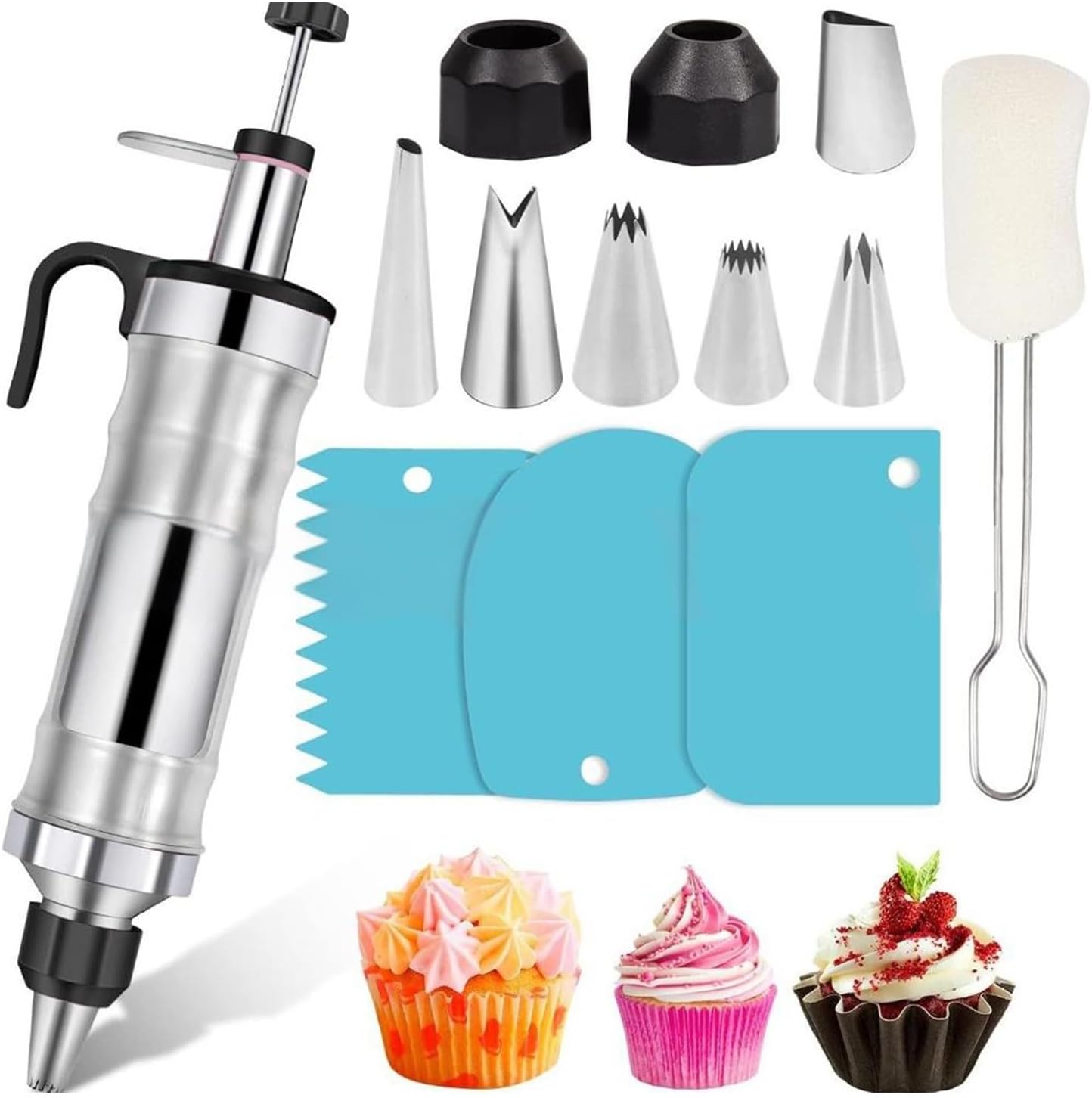 Multifunctional 13PCS Baking Tool Set with Interchangeable Cookie Press Tip for Professional Dessert Decorating Nonrust Steel Baking Accessories