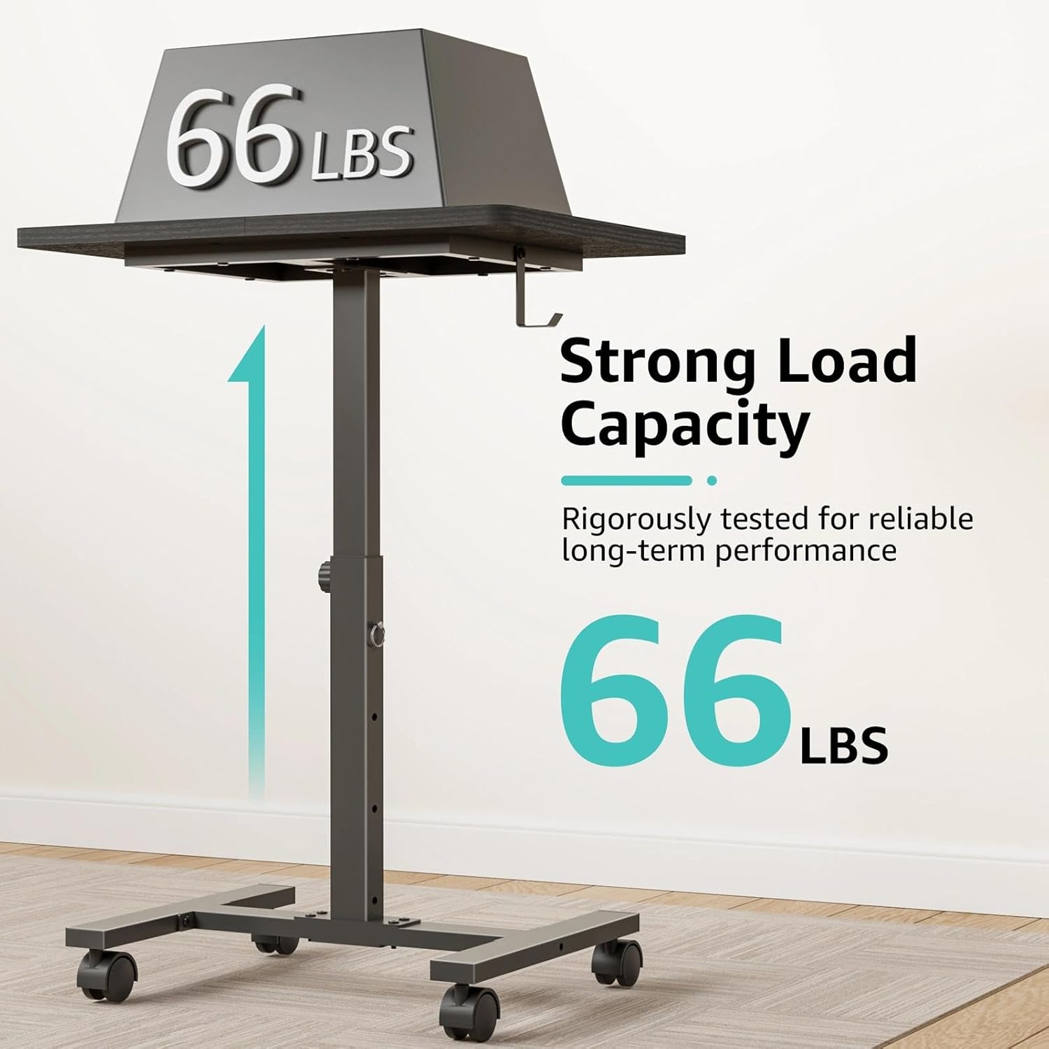 Small Portable Standing Rolling Desk - 24 Inch Mobile Sit Stand Desk Adjustable Height with Wheels for Small Spaces Home Office, Kids Couch Laptop Desks Side End Table, Black