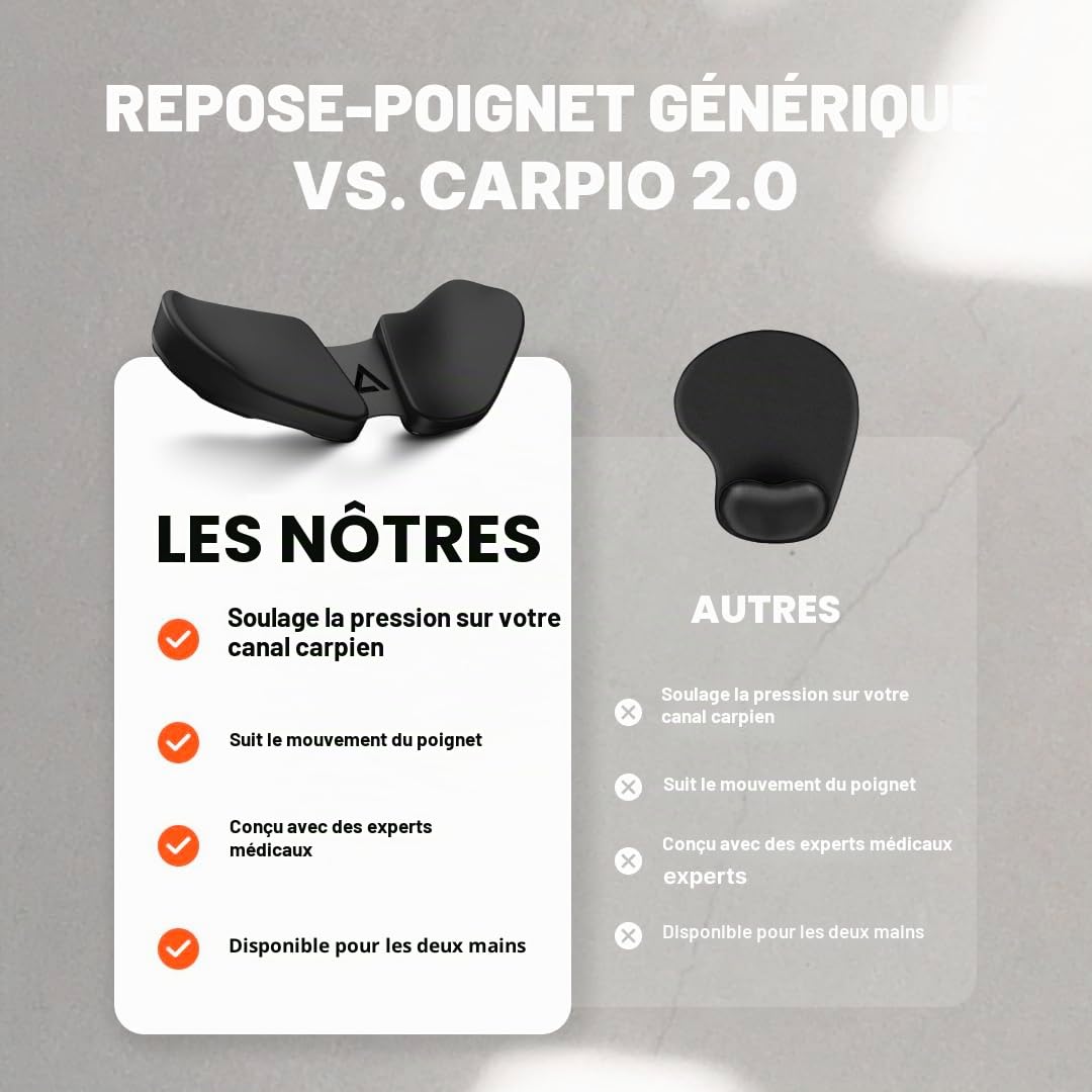 DELTAHUB Carpio 2.0 Repose-poignet ergonomique pour souris pour gaucher, soutien du canal carpien, soulagement de la douleur, anti-fatigue, glisse facilement, élégant, Grand format, noir