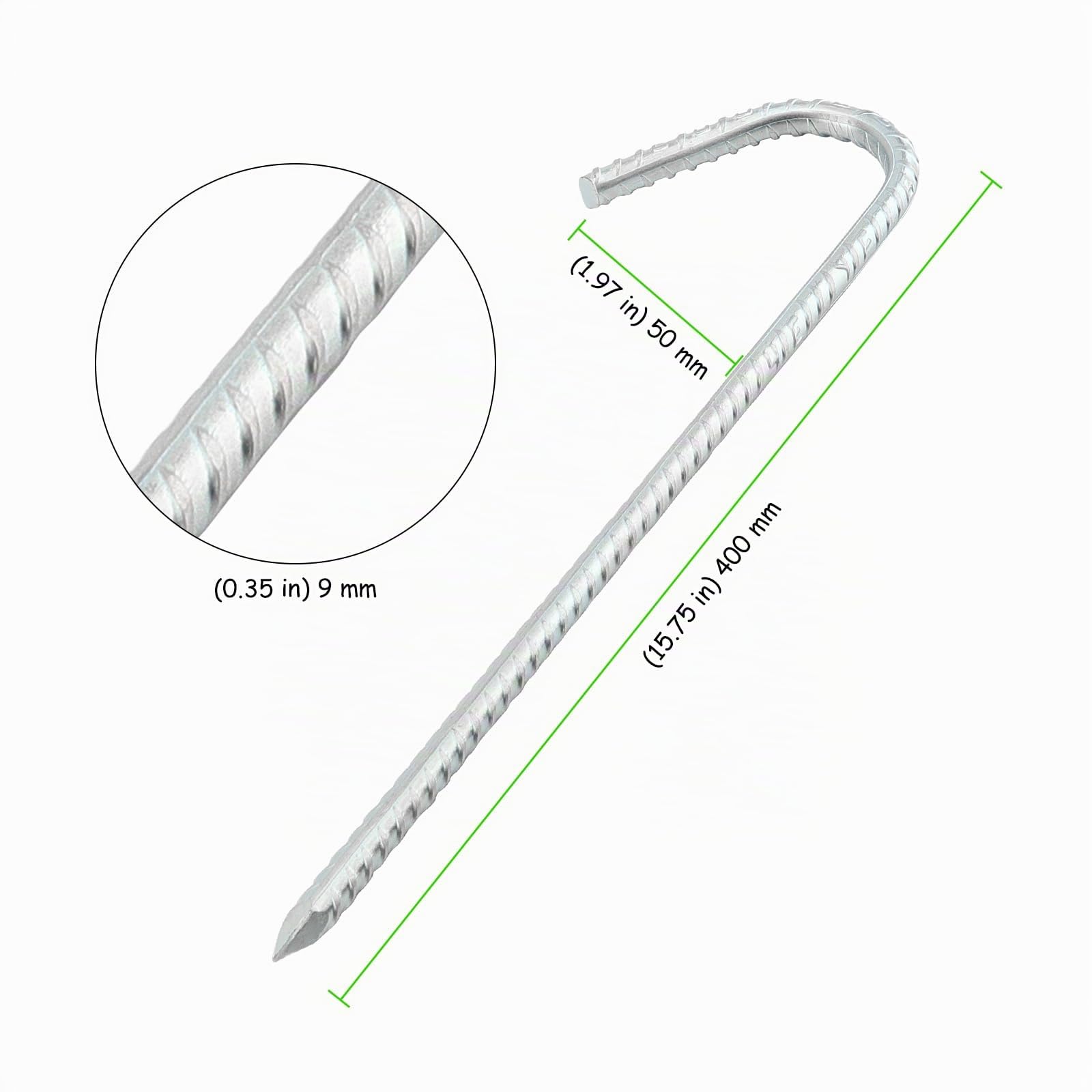 Lot de 20 piquets d'ancrage au Sol argentés de 40 cm, piquets métalliques en J, piquets de Camping Robustes pour Jardin, Camping, tentes, Trampoline, balançoire