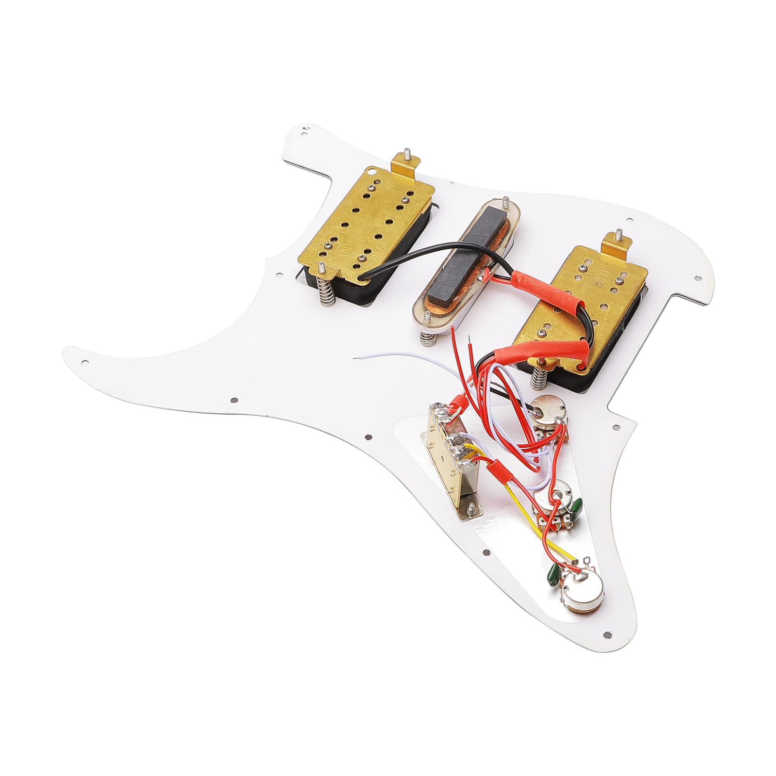 Vorverdrahtete Schlagbrett-Platte mit 11 Löchern, mit weißen HSH-Tonabnehmerteilen für Fender Strat Gitarre, mit Gitarrensaiten und Installationswerkzeug