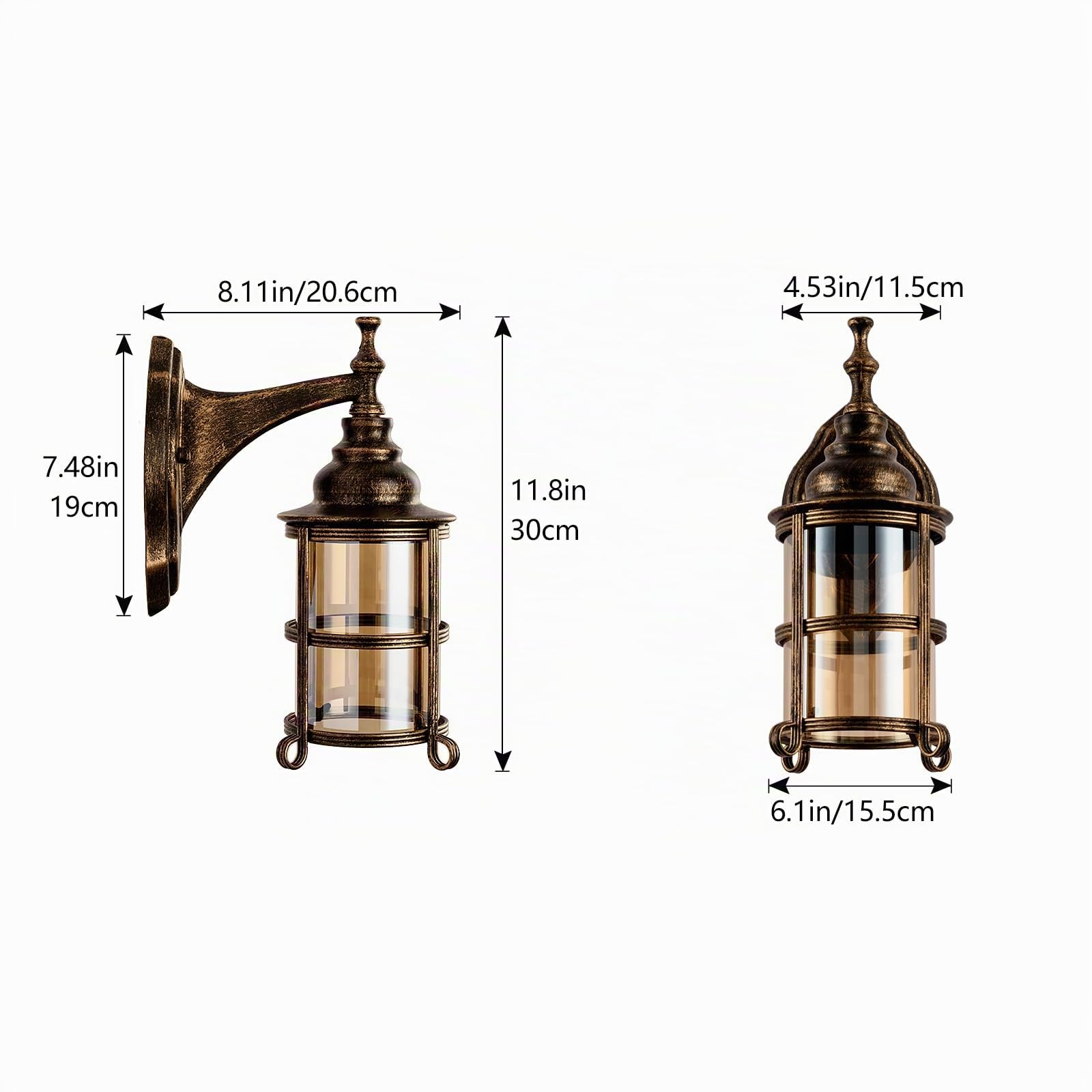 Rústico ámbar de Vidrio de la pared 2-Pack, Bronce Cepillado, Industrial Farmhouse Lámpara de iluminación del Pórtico Prueba Retro para Interior Dormitorio（NO Bulb）