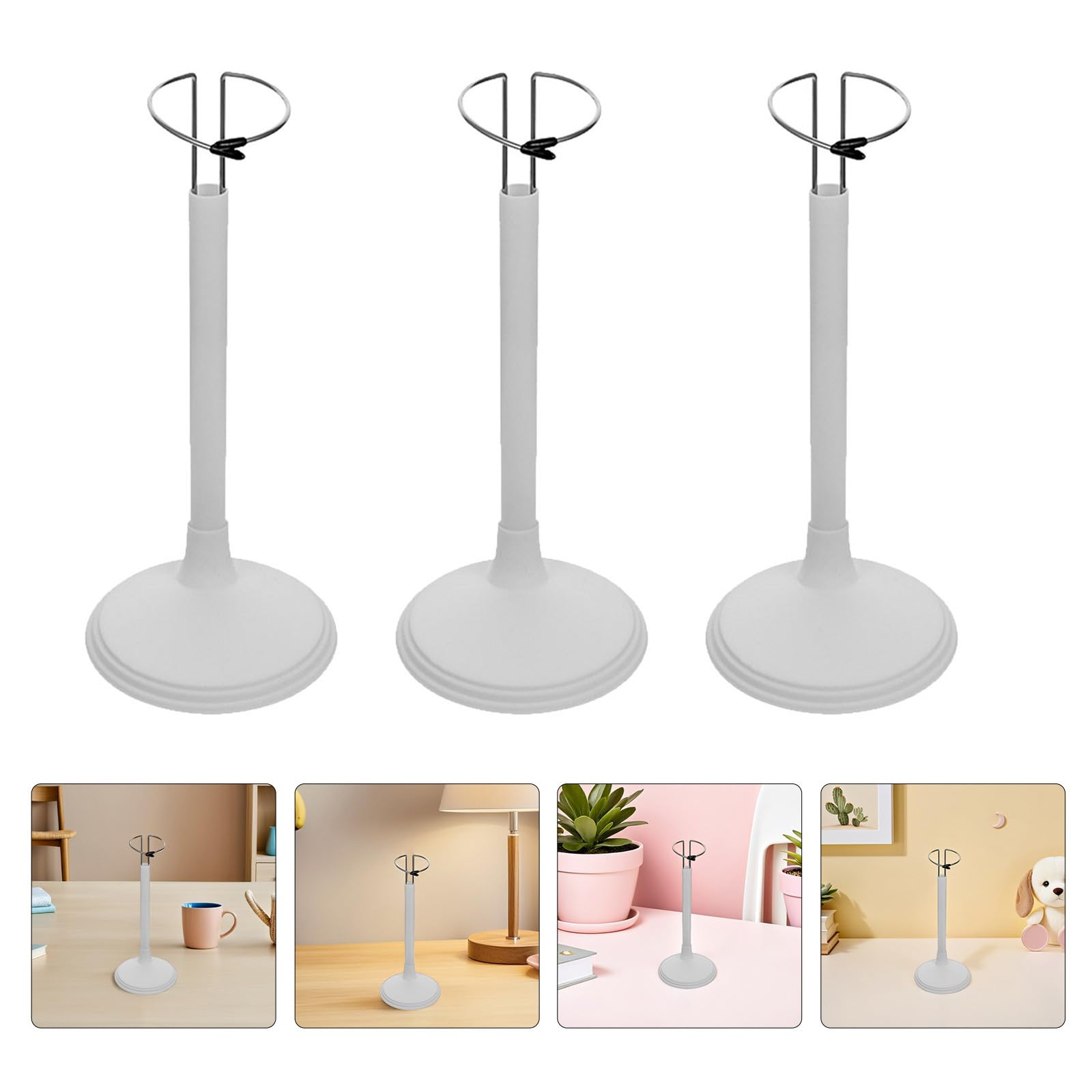 Support de Poupées Réglable en Pvc et Métal Blanc, Lot de 5 Pièces, Multifonctionnel pour Marionnettes et Animaux en Peluche, pour Bureau ou Décoration de Maison de Poupée
