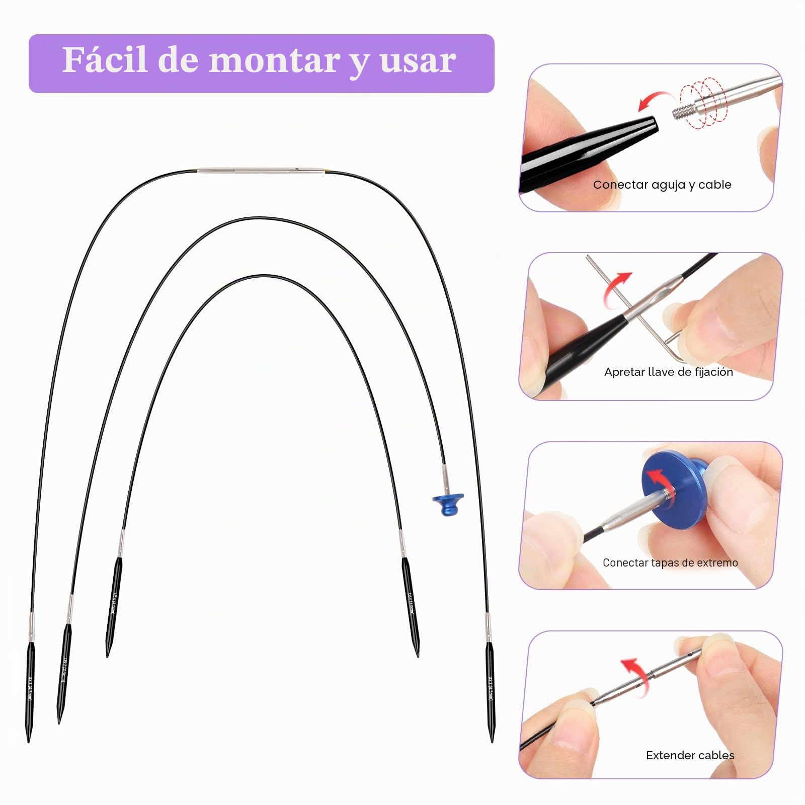Coopay Juego de agujas de tejer cortas intercambiables, agujas de tejer circulares de 2 pulgadas para calcetines, 9 pares de agujas de tejer intercambiables de 3 mm a 6 mm, aguja de tejer redonda con