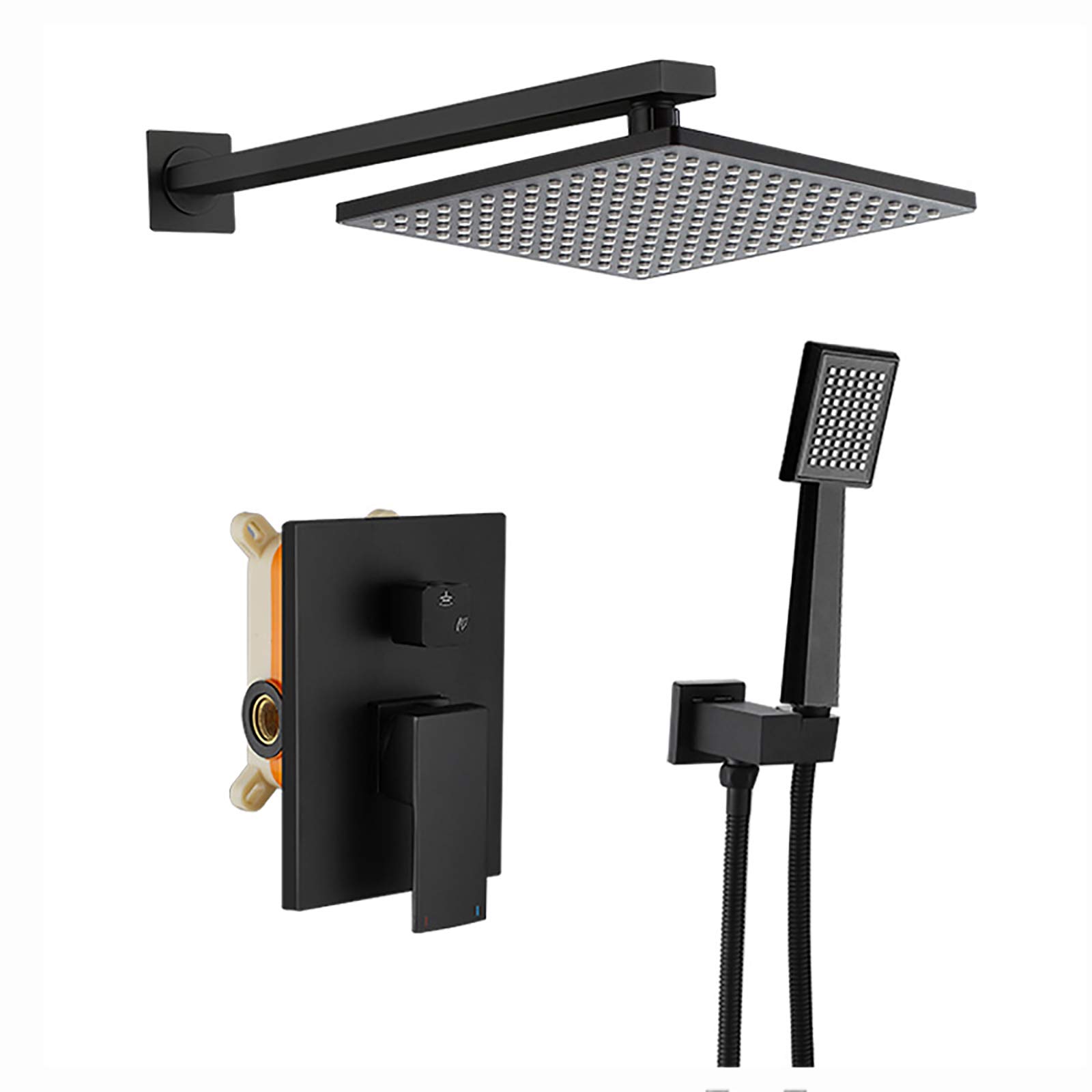 Combo ensemble douche pluie noir mat robinetterie murale laiton