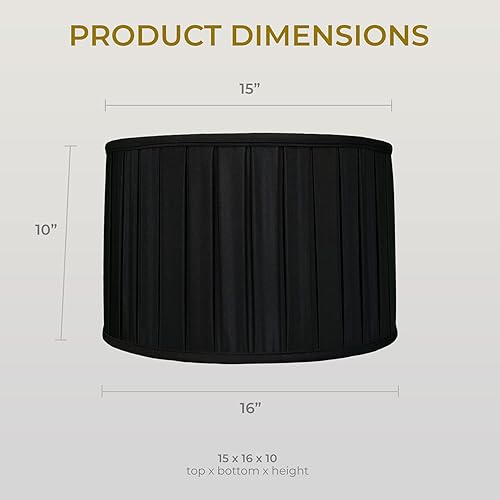 Miniatura 6 de Royal Designs, Inc BS-748-16BLKGL Royal Designs Shallow Drum English Box Pleat - Pantalla básica, color negro con oro, 15 x 16 x 10 pulgadas, 15 x